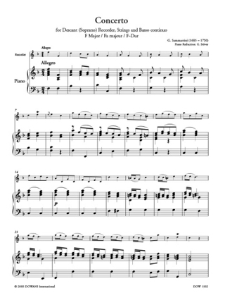 Concerto pour flûte à bec sopr. en fa maj. - SAMMARTINI - Partition